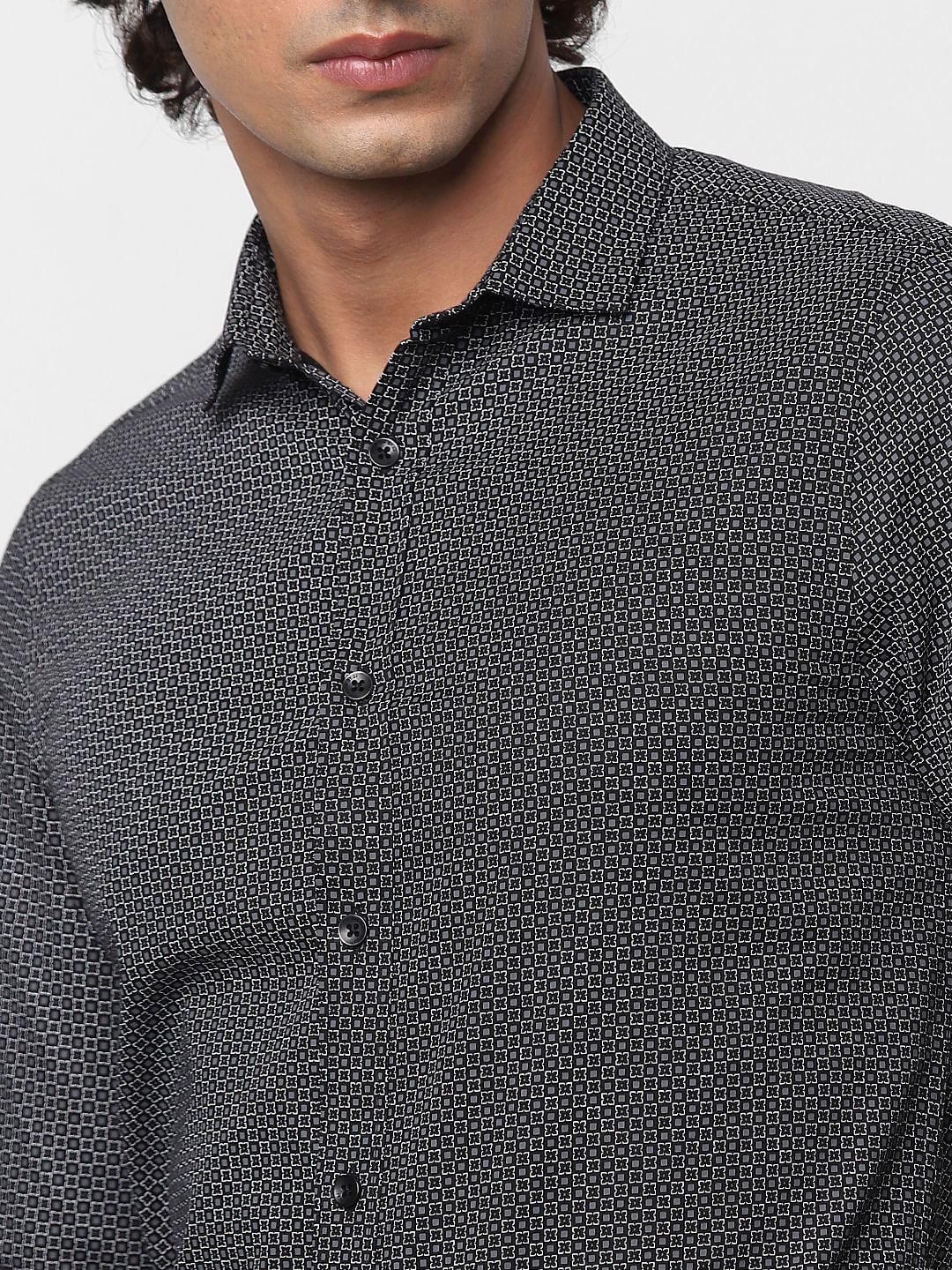 Black Full Sleeves All Over Print Slim Fit Shirt