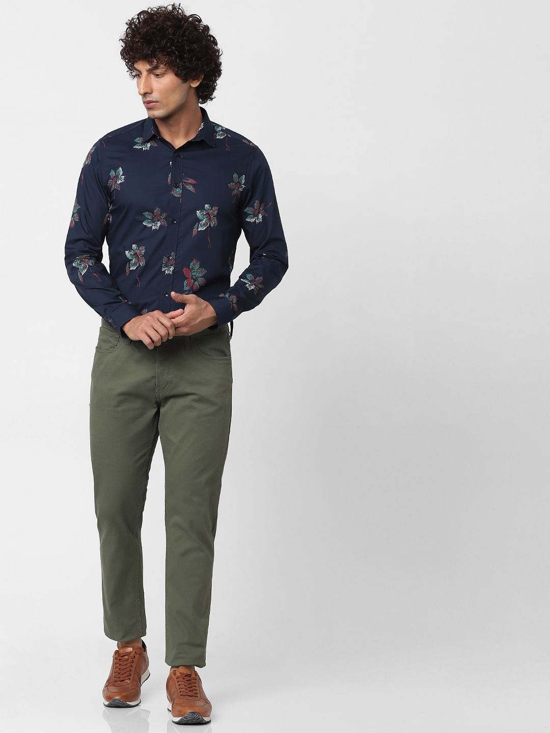 Navy Blue Full Sleeves Floral Print Shirt