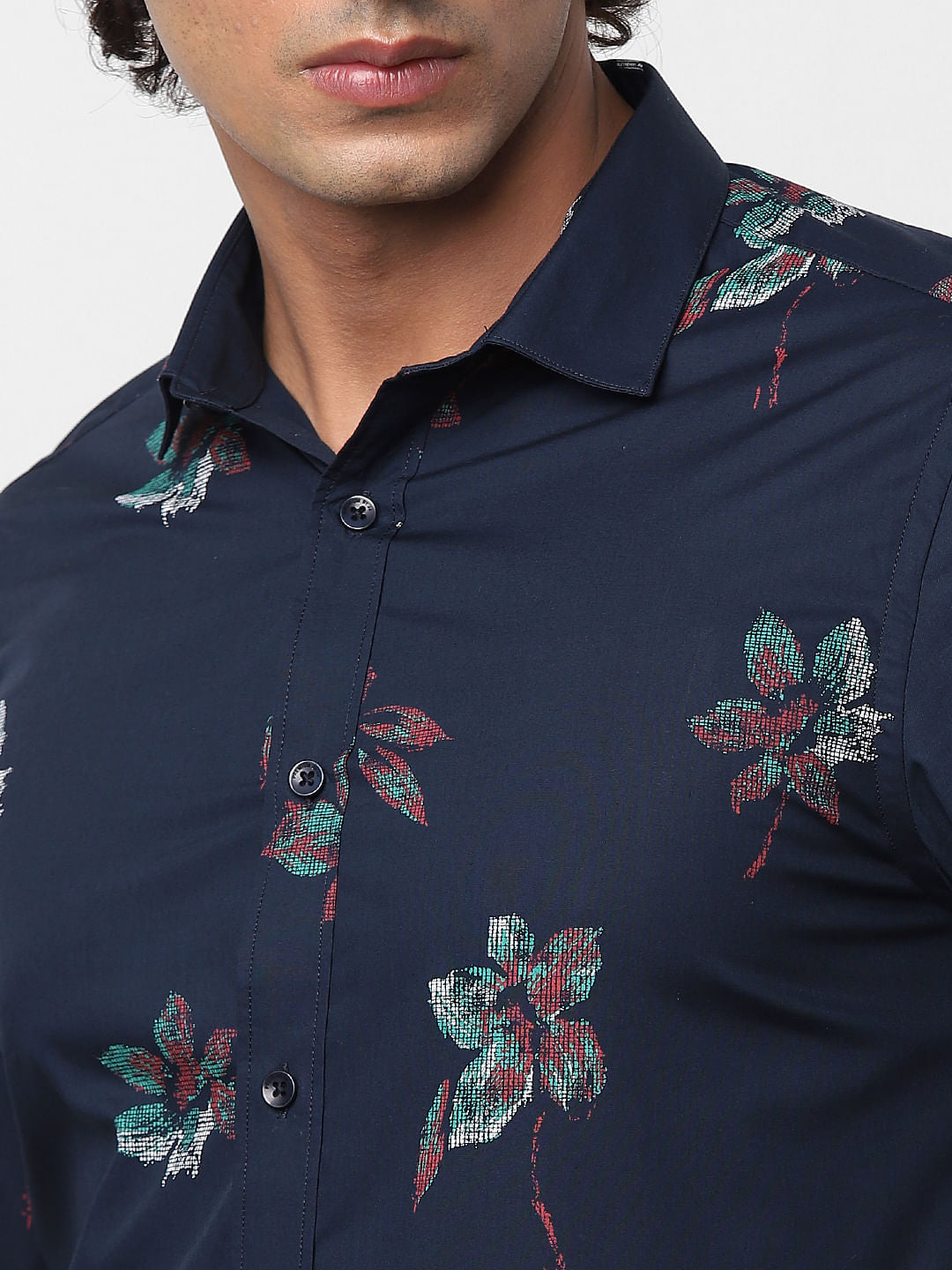 Navy Blue Full Sleeves Floral Print Shirt