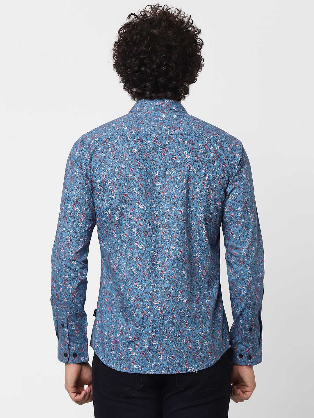 Blue Full Sleeves All Over Print Slim Fit Shirt