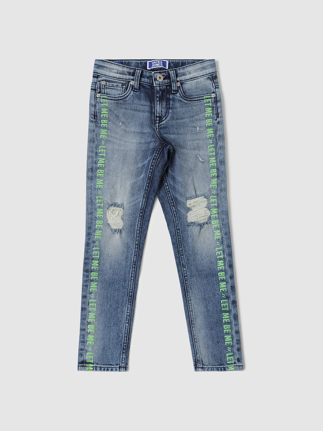 Boys Blue Mid Rise Ben Distressed Slim Fit Jeans - 4/5Y