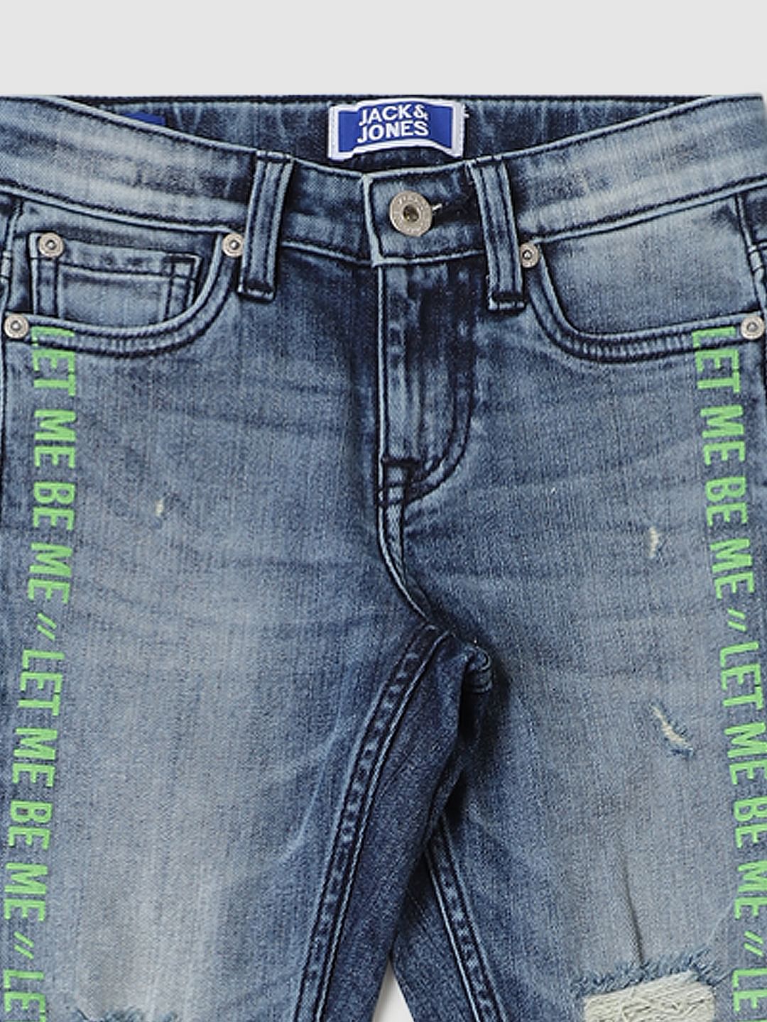 Boys Blue Mid Rise Ben Distressed Slim Fit Jeans