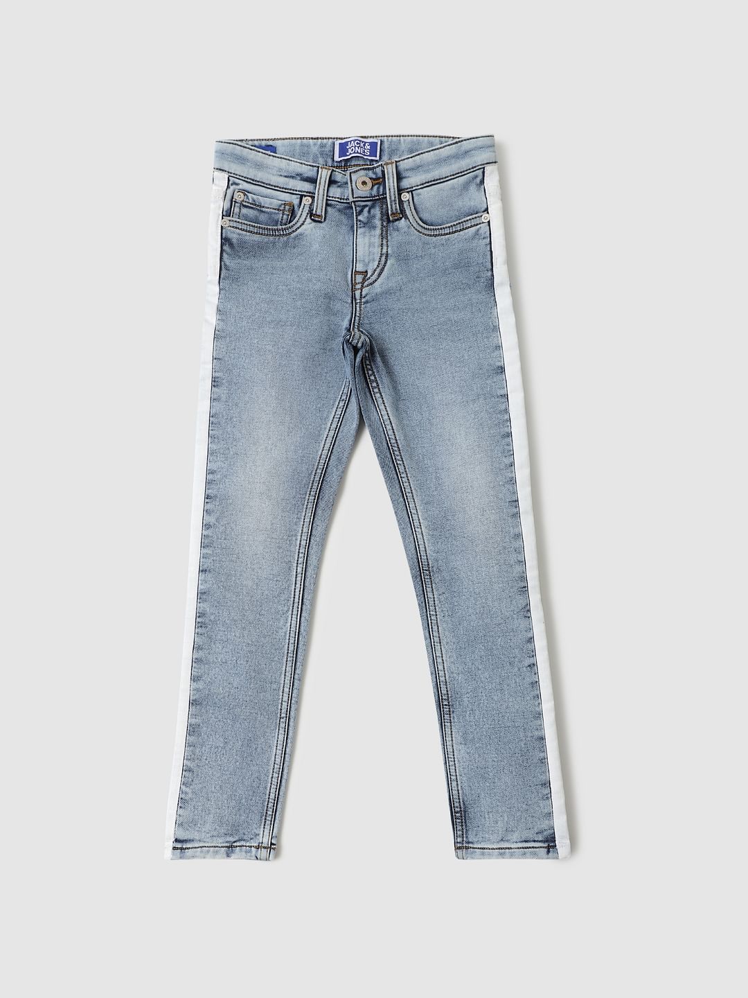 Boys Light Blue Mid Rise Ben Tape Detail Skinny Fit Jeans - 4/5Y