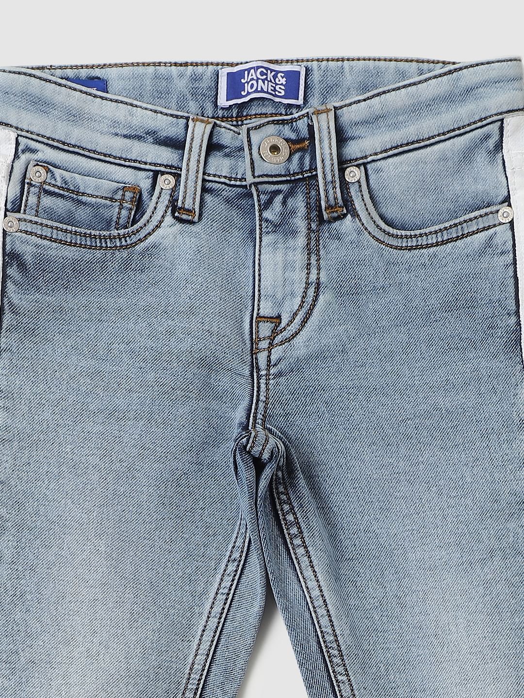 Boys Light Blue Mid Rise Ben Tape Detail Skinny Fit Jeans