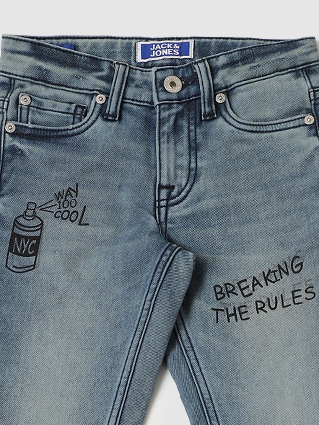 Boys Blue Mid Rise Ben Graphic Print Skinny Fit Jeans