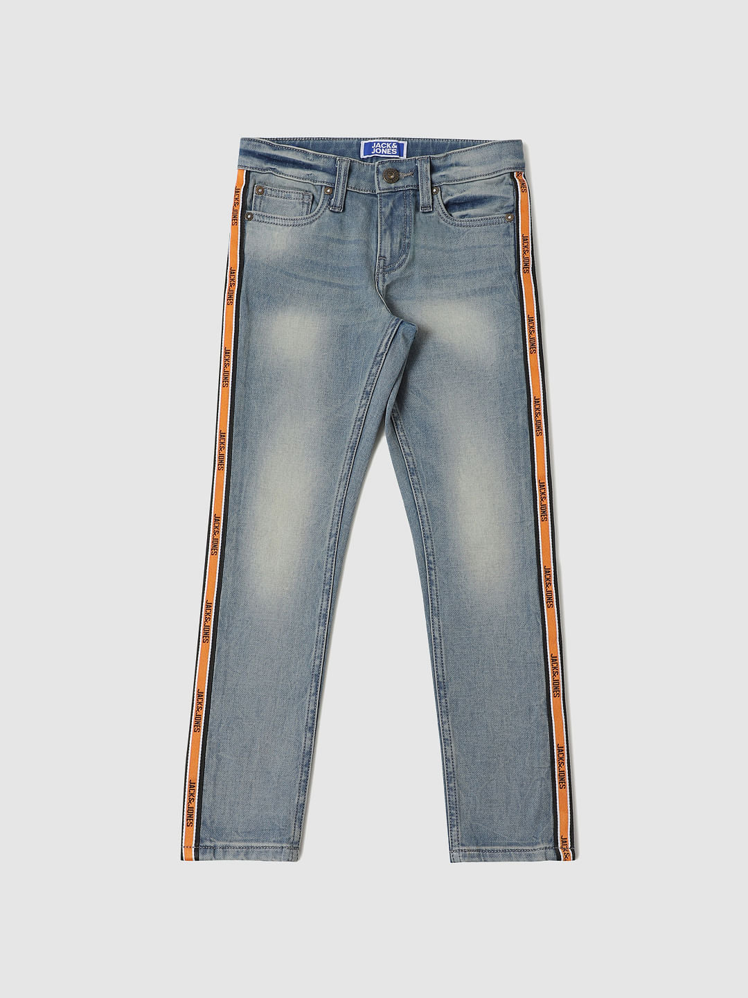 Boys Blue Mid Rise Tape Detail Slim Fit Jeans - 4/5Y