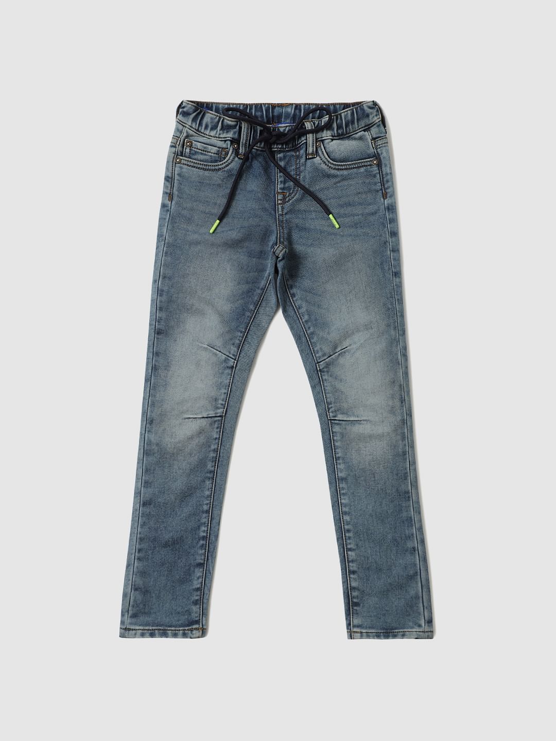 Boys Blue Mid Rise Glenn Drawstring Slim Fit Jeans - 4/5Y
