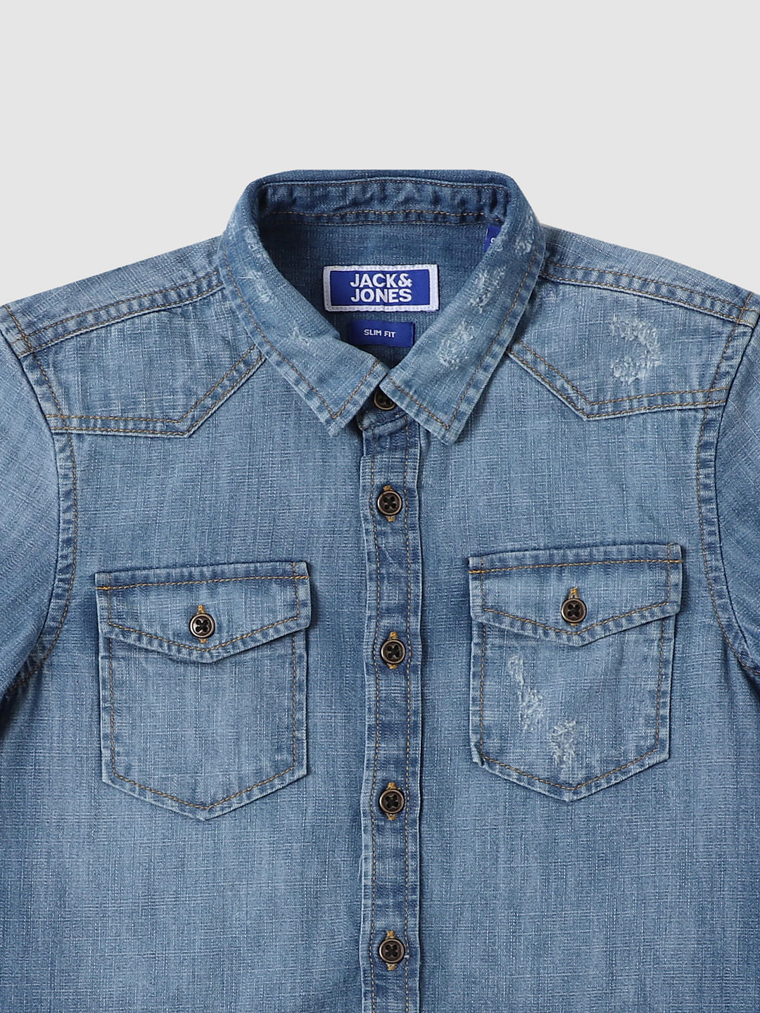 Boys Blue Distressed Full Sleeves Shirt