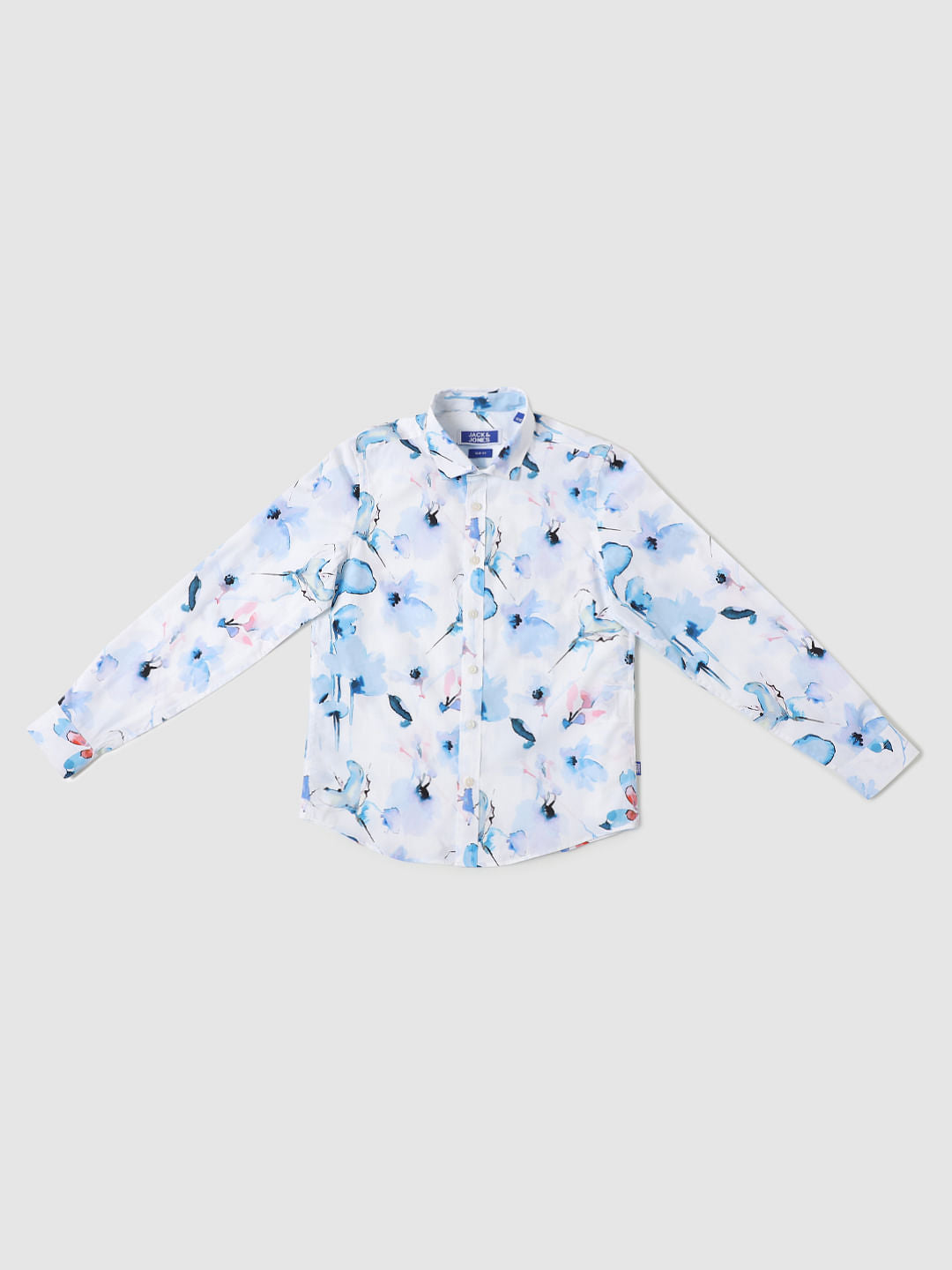 Boys White Floral Print Shirt