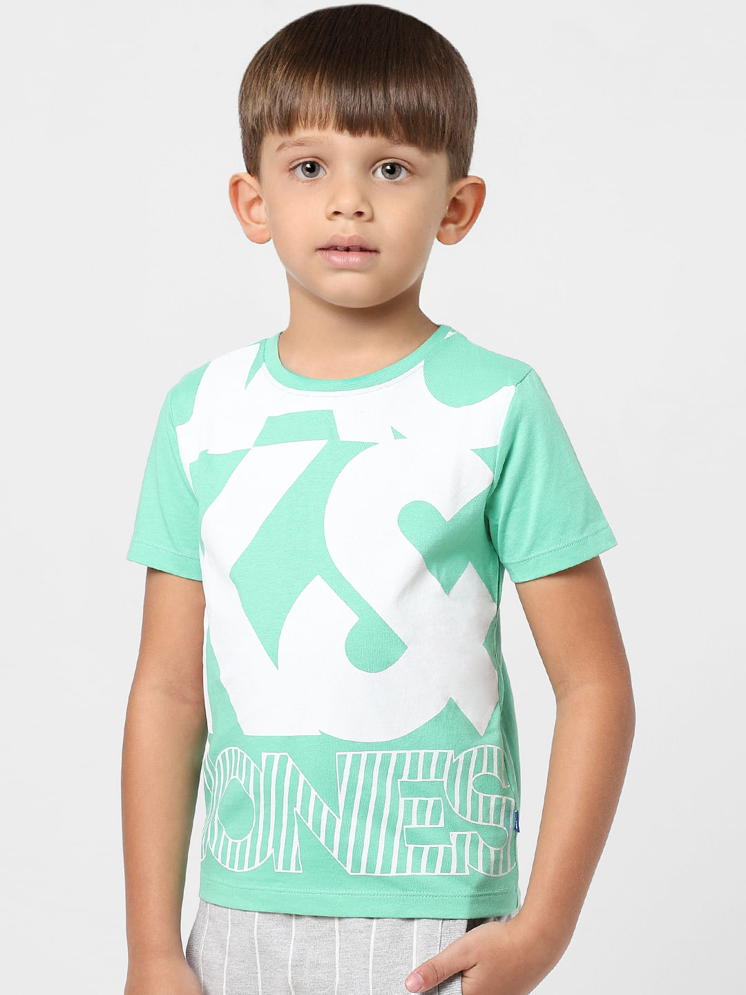 Boys Green Logo Print Crew Neck T-shirt