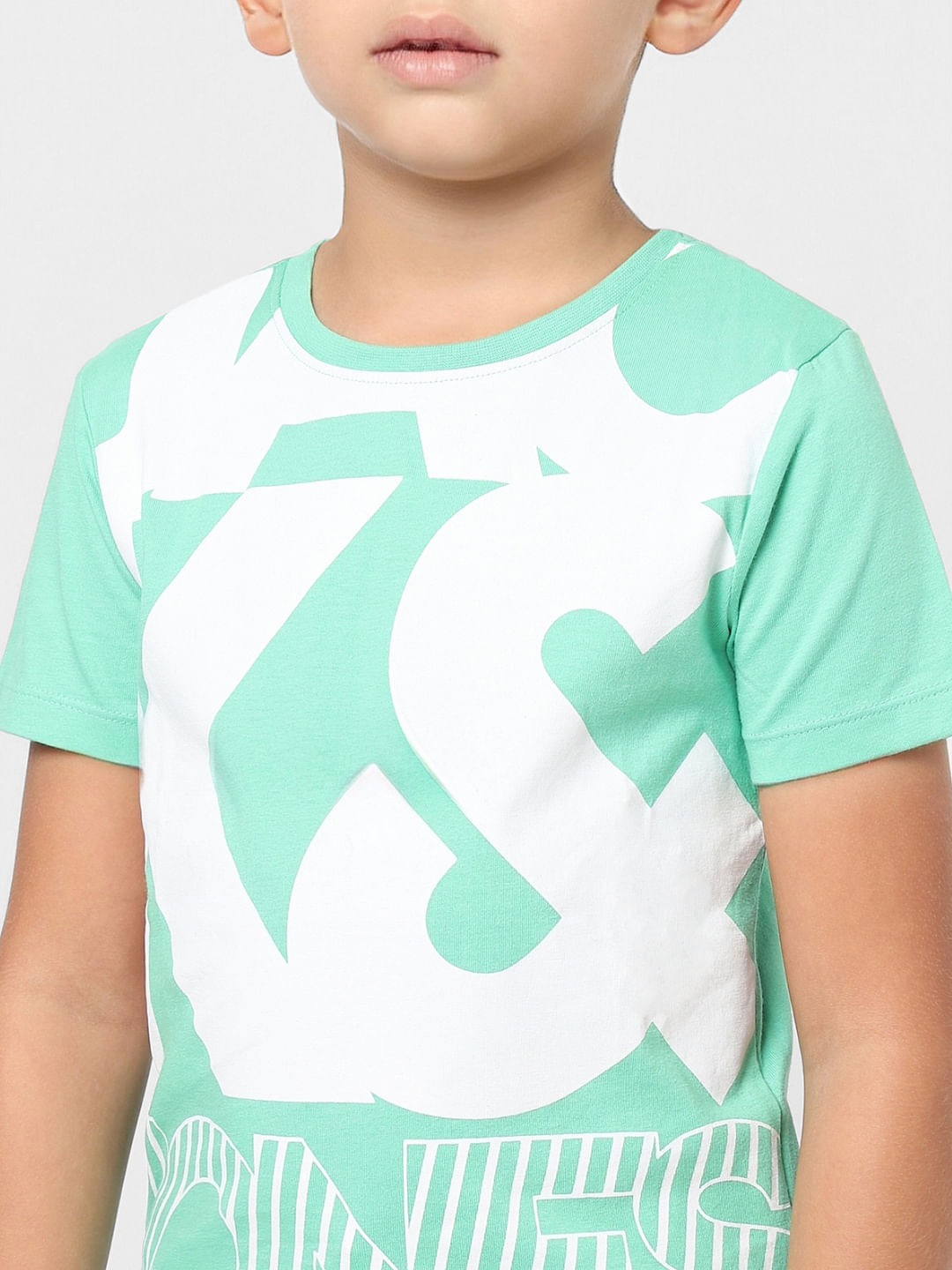 Boys Green Logo Print Crew Neck T-shirt