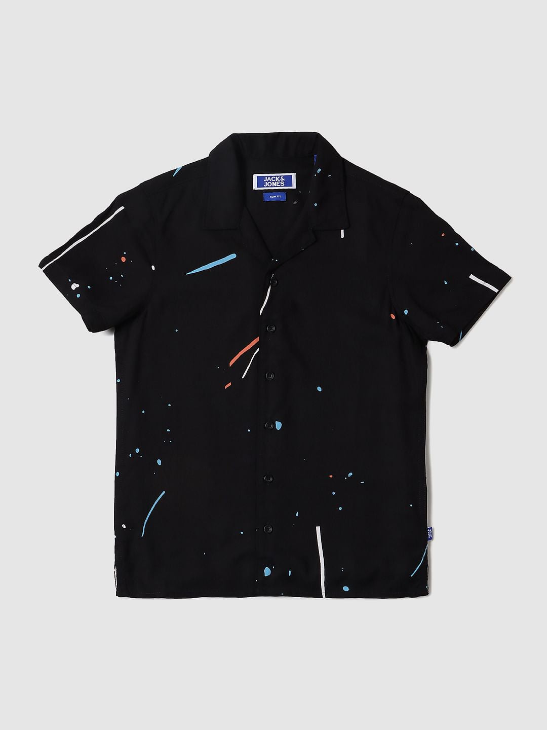 Boys Black Paint Splash Print Short Sleeves Shirt - 4/5Y