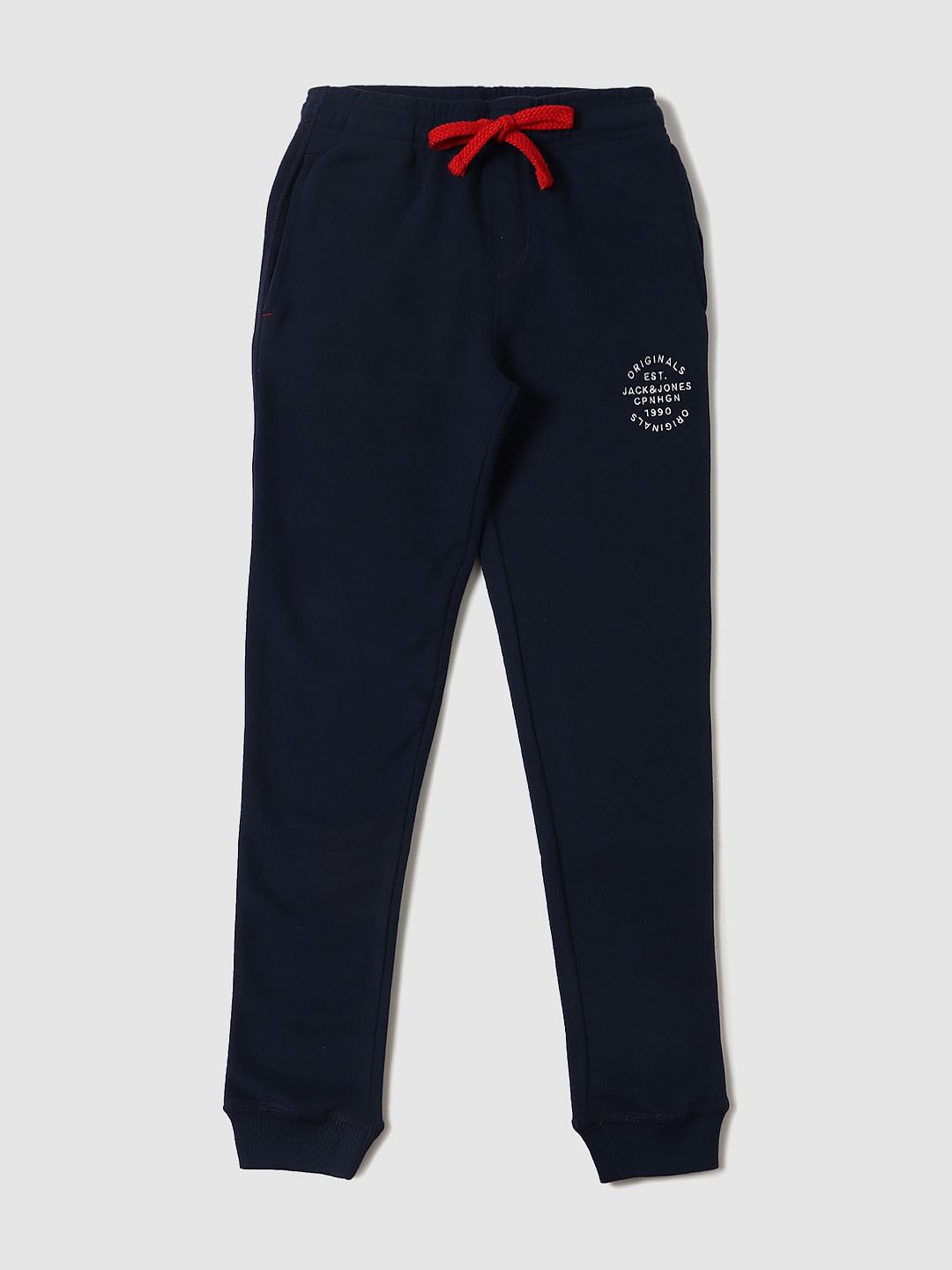Boys Blue Mid Rise Logo Print Sweatpants - 4/5Y