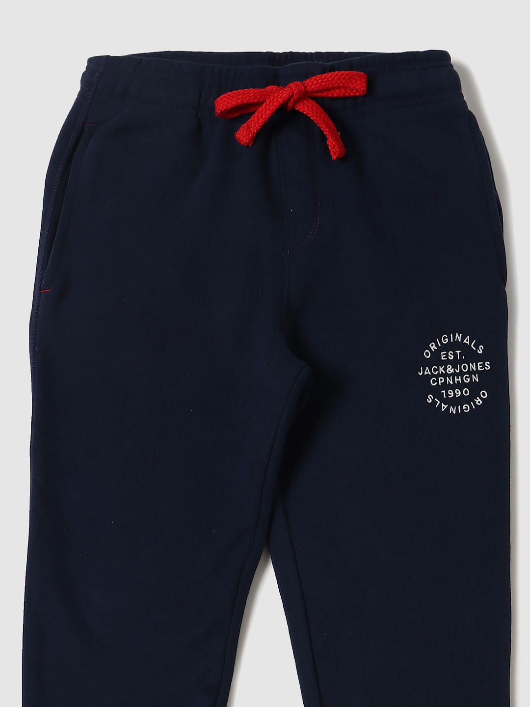 Boys Blue Mid Rise Logo Print Sweatpants