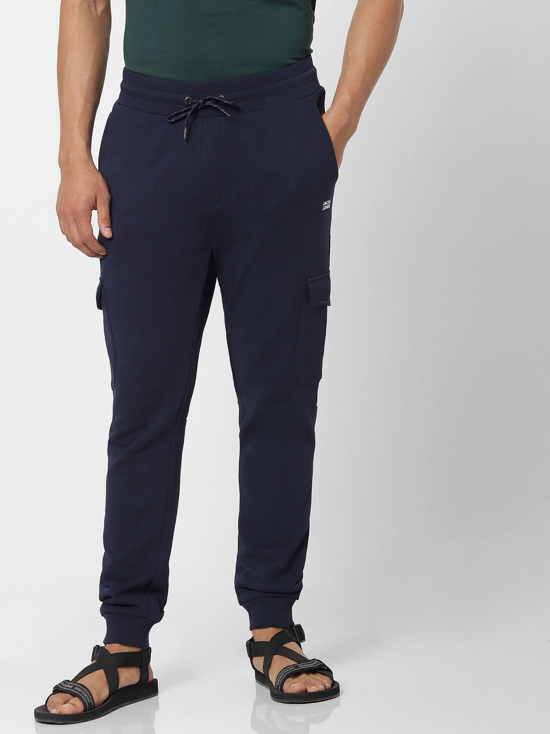 Navy Blue Mid Rise Patch Pocket Sweatpants - S