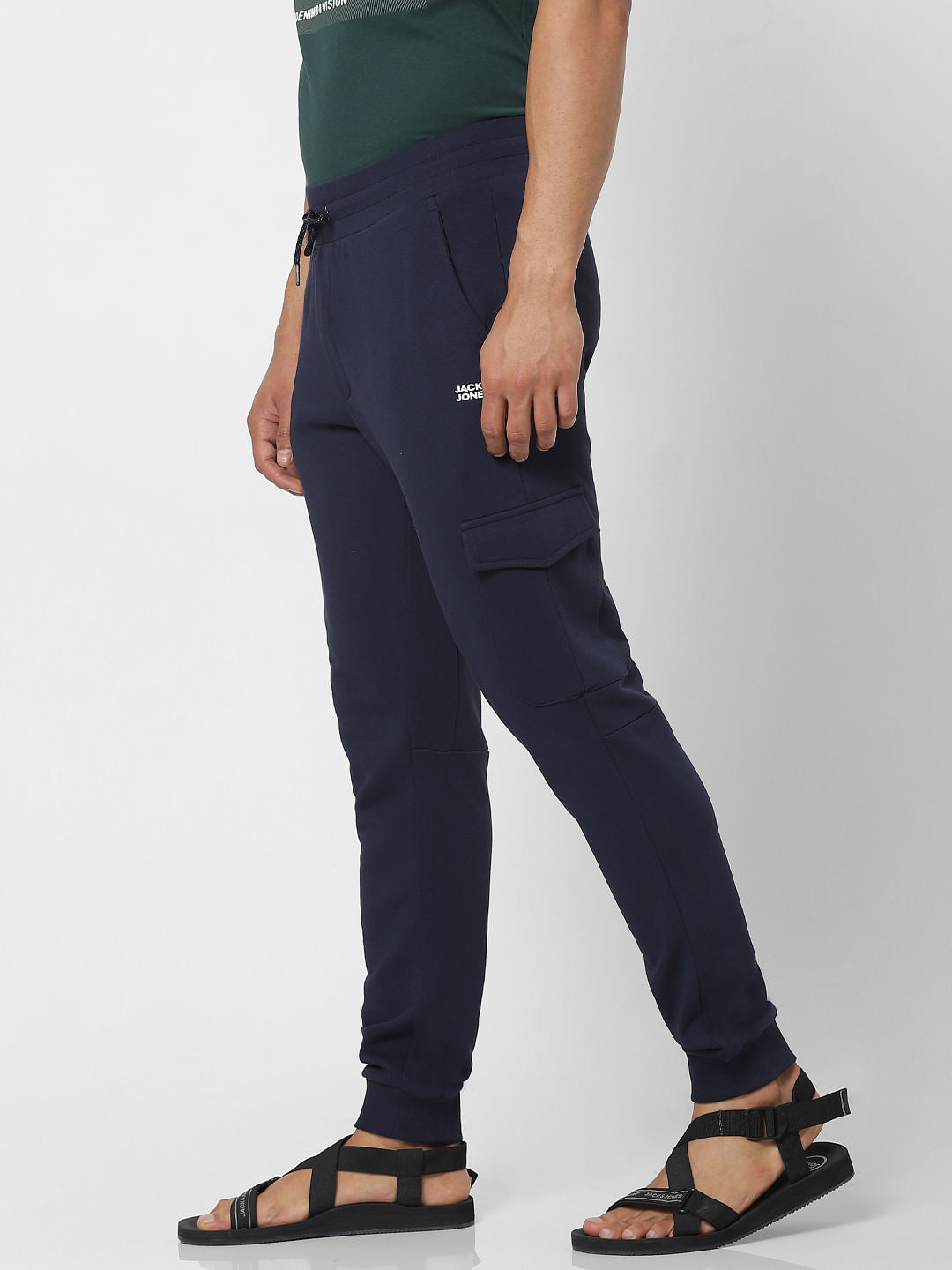 Navy Blue Mid Rise Patch Pocket Sweatpants