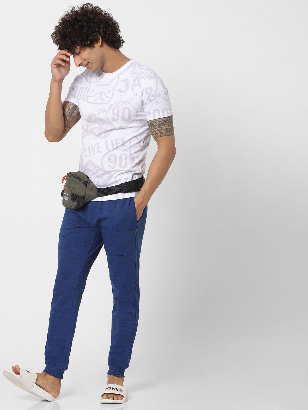 Blue Mid Rise Drawstring Sweatpants - S