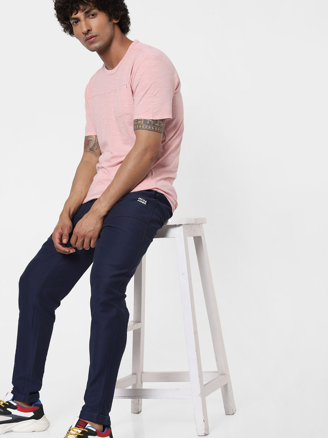 Blue Mid Rise Twill Weave Sweatpants