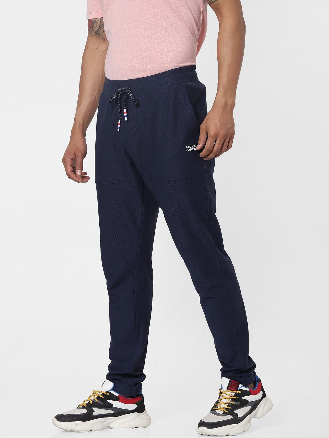 Blue Mid Rise Twill Weave Sweatpants