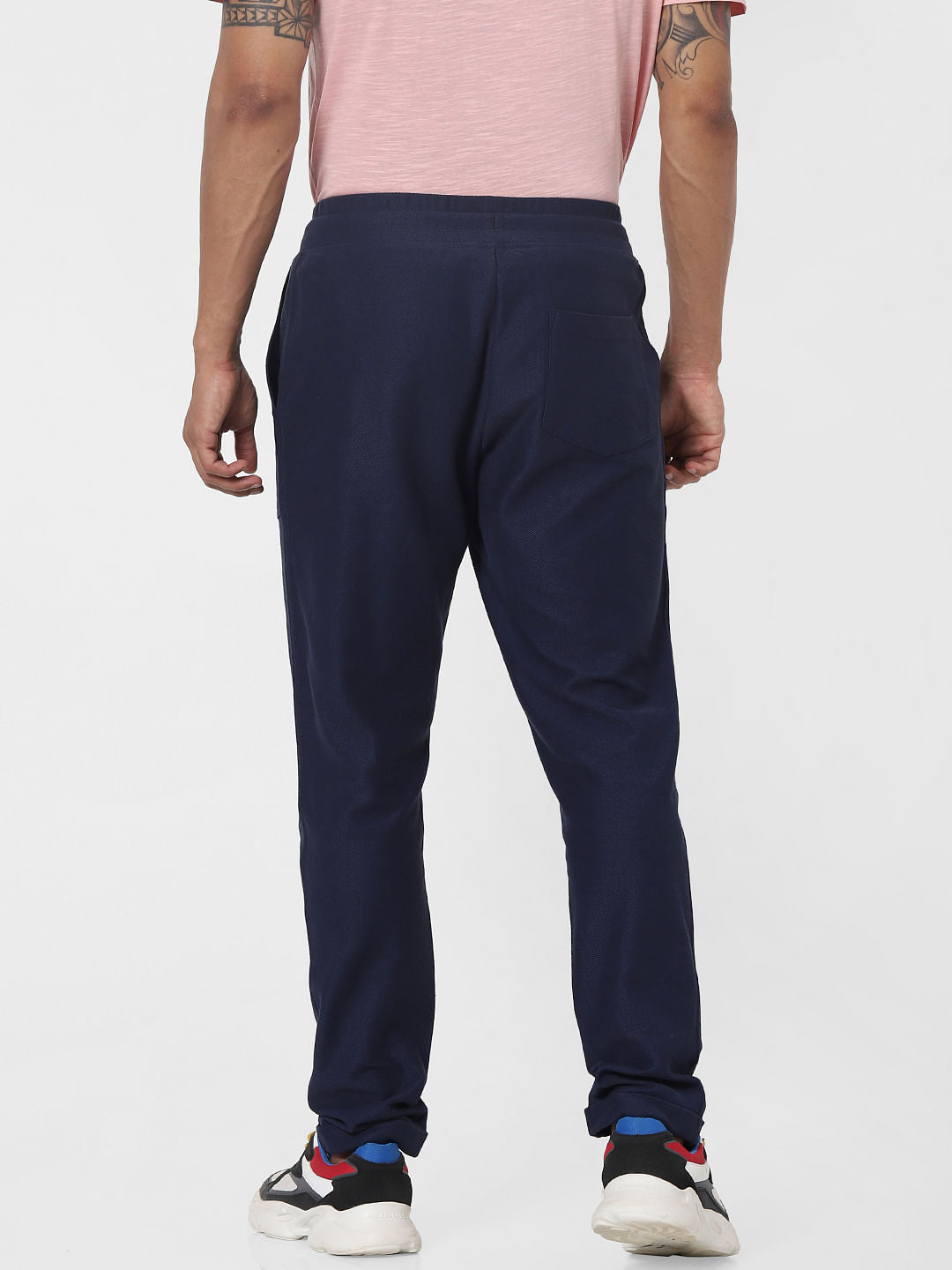 Blue Mid Rise Twill Weave Sweatpants