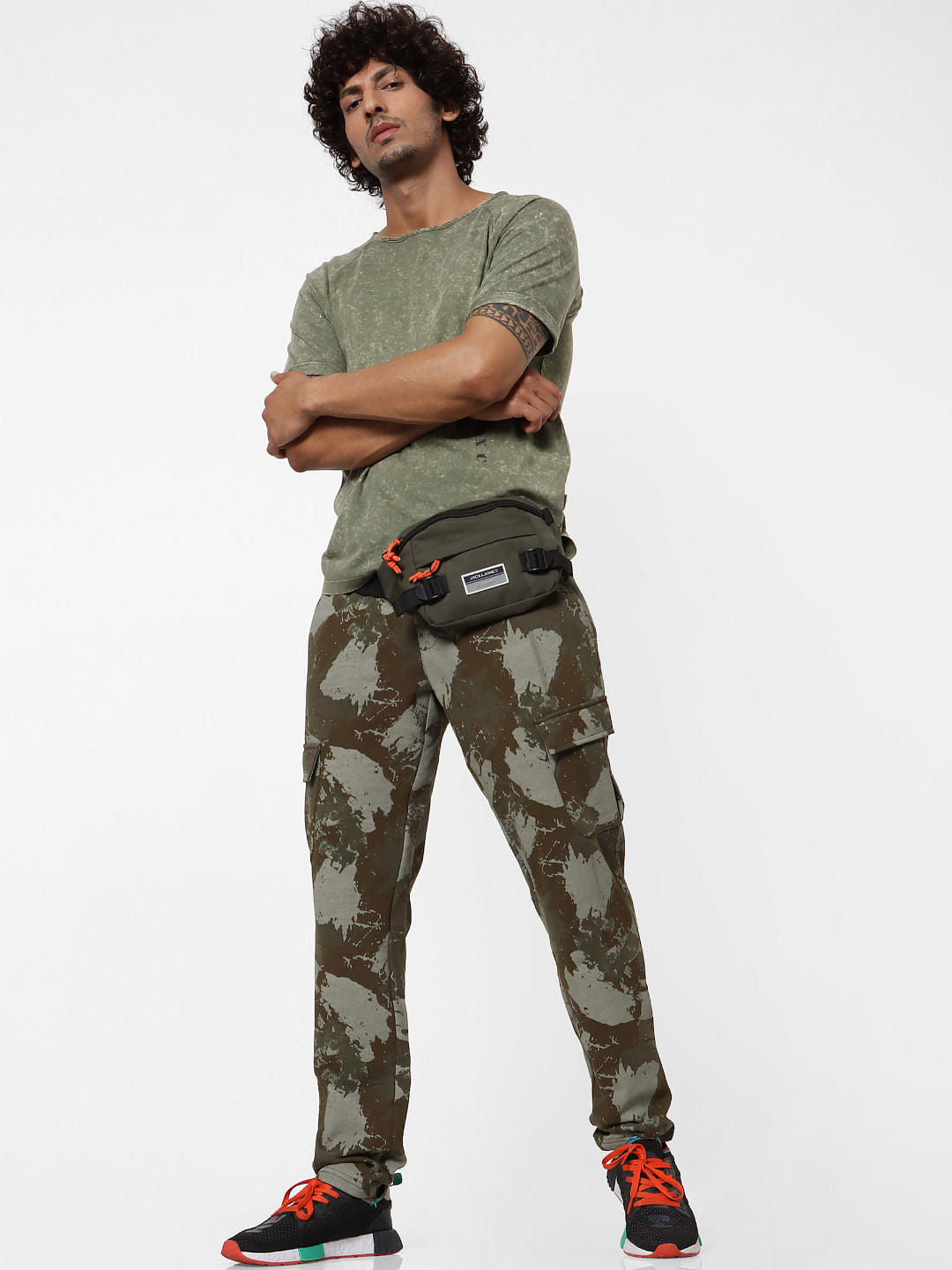 Green Mid Rise Abstract Print Sweatpants - S