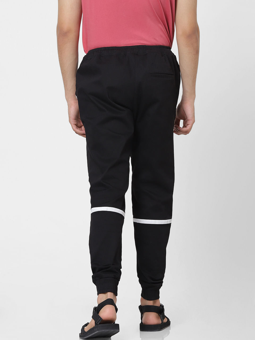 Black Mid Rise Tape Detail Track Pants