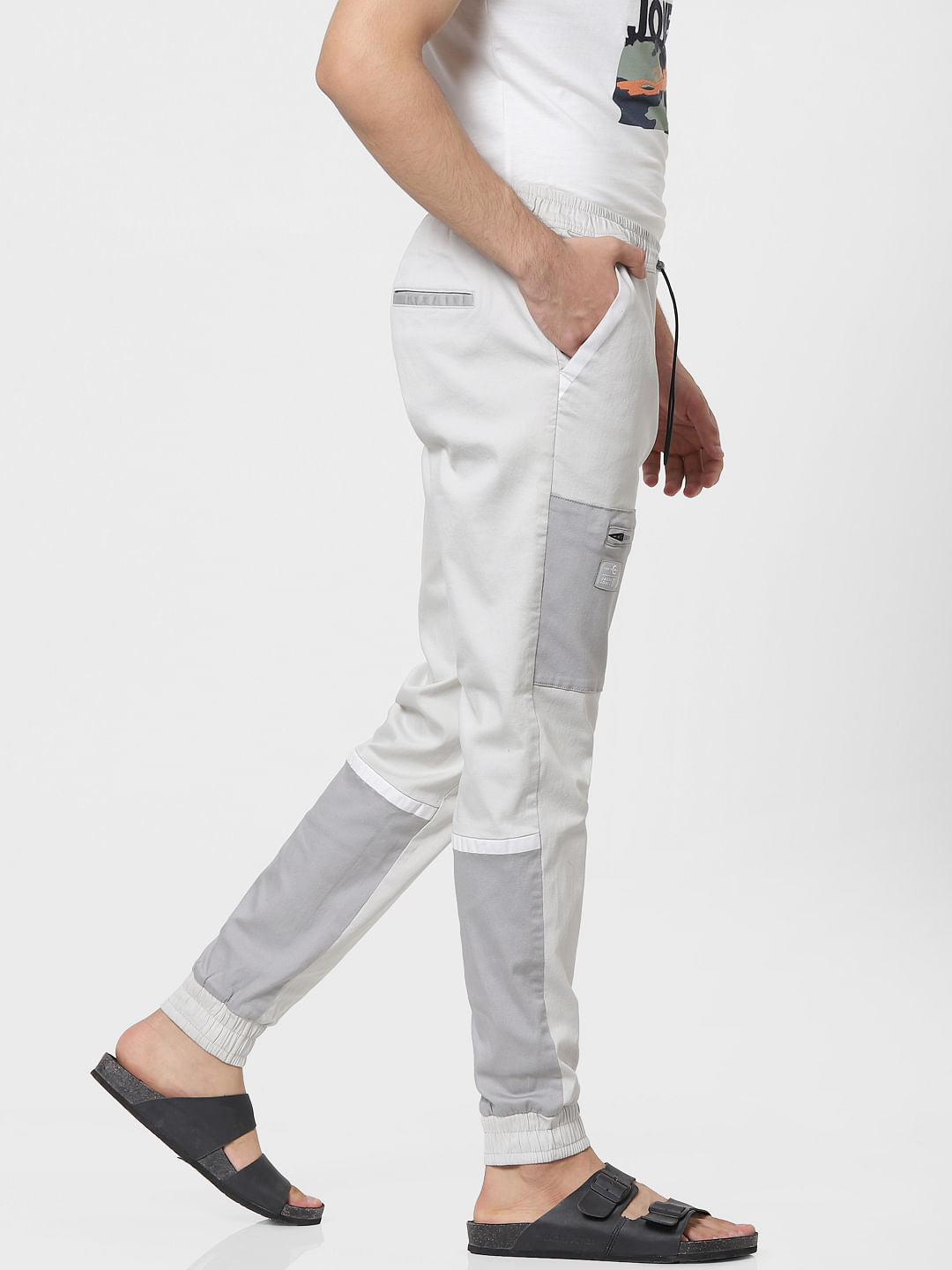 Grey Mid Rise Colourblocked Track Pants