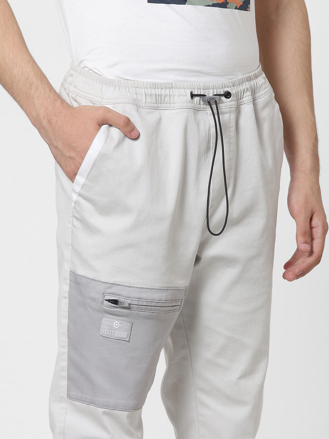 Grey Mid Rise Colourblocked Track Pants