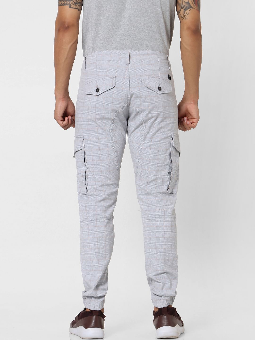 Light Grey Mid Rise Check Pants