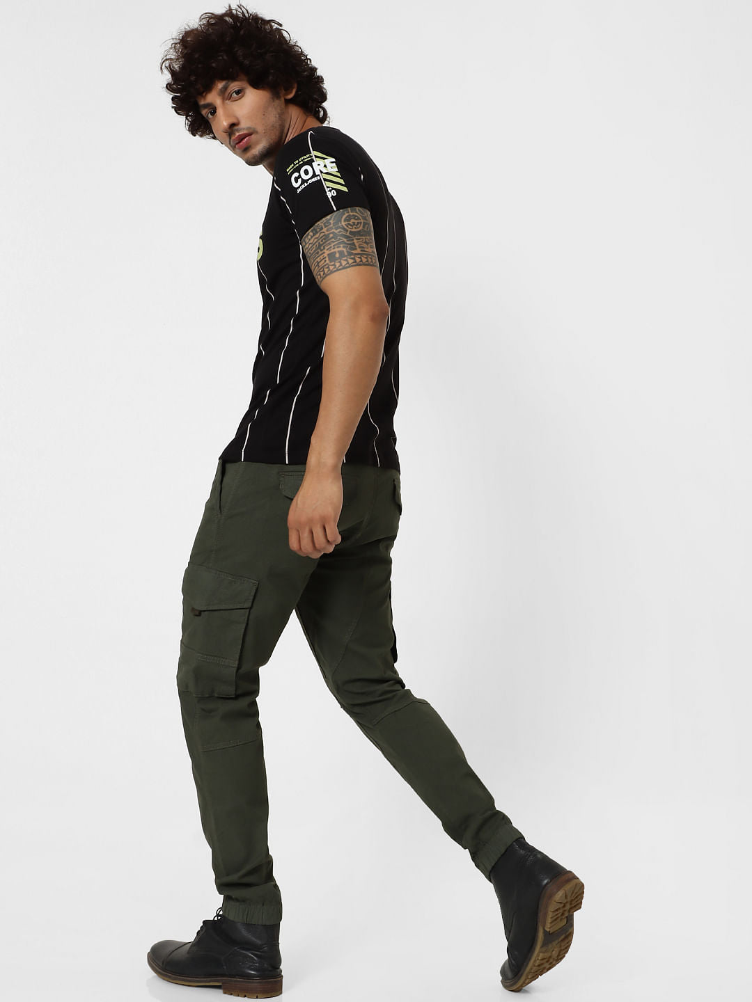 Dark Green Mid Rise Cargo Pants - 28/30