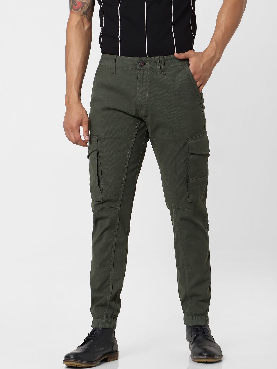 Dark Green Mid Rise Cargo Pants