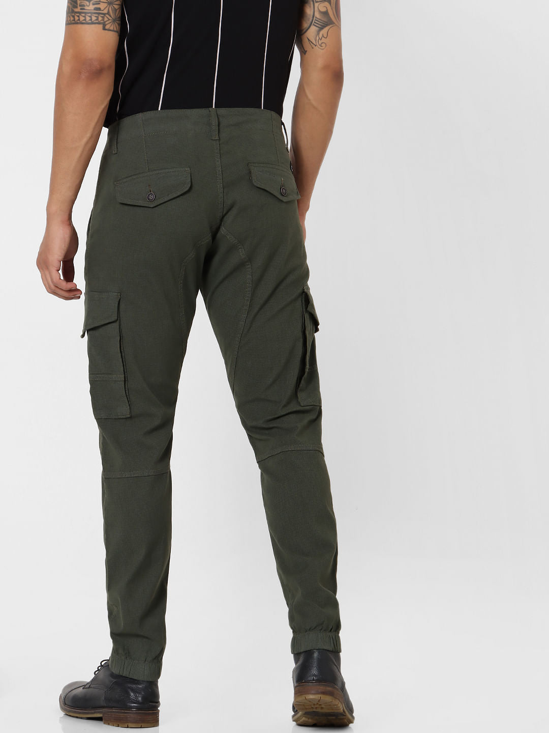 Dark Green Mid Rise Cargo Pants
