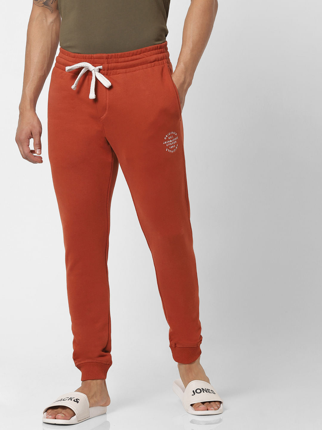 Red Mid Rise Logo Print Drawstring Sweatpants