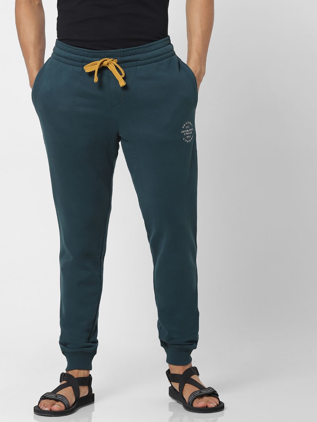 Green Mid Rise Logo Print Drawstring Sweatpants
