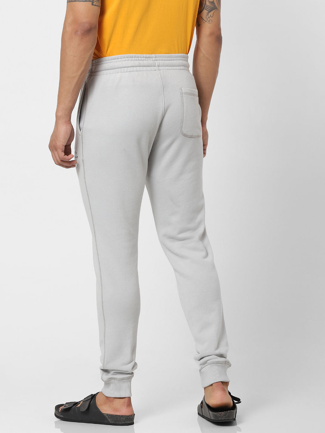 Grey Mid Rise Logo Print Drawstring Sweatpants