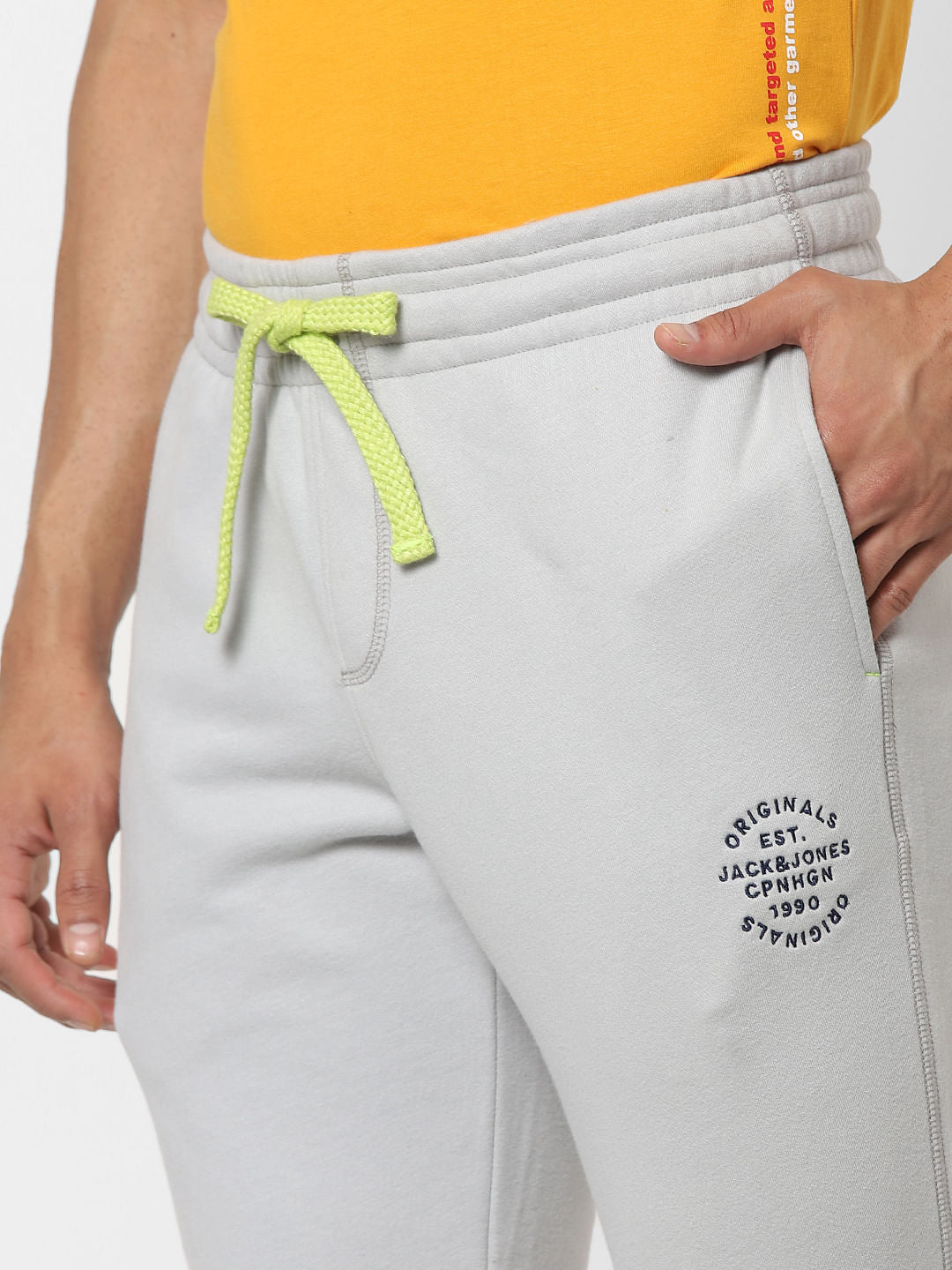 Grey Mid Rise Logo Print Drawstring Sweatpants