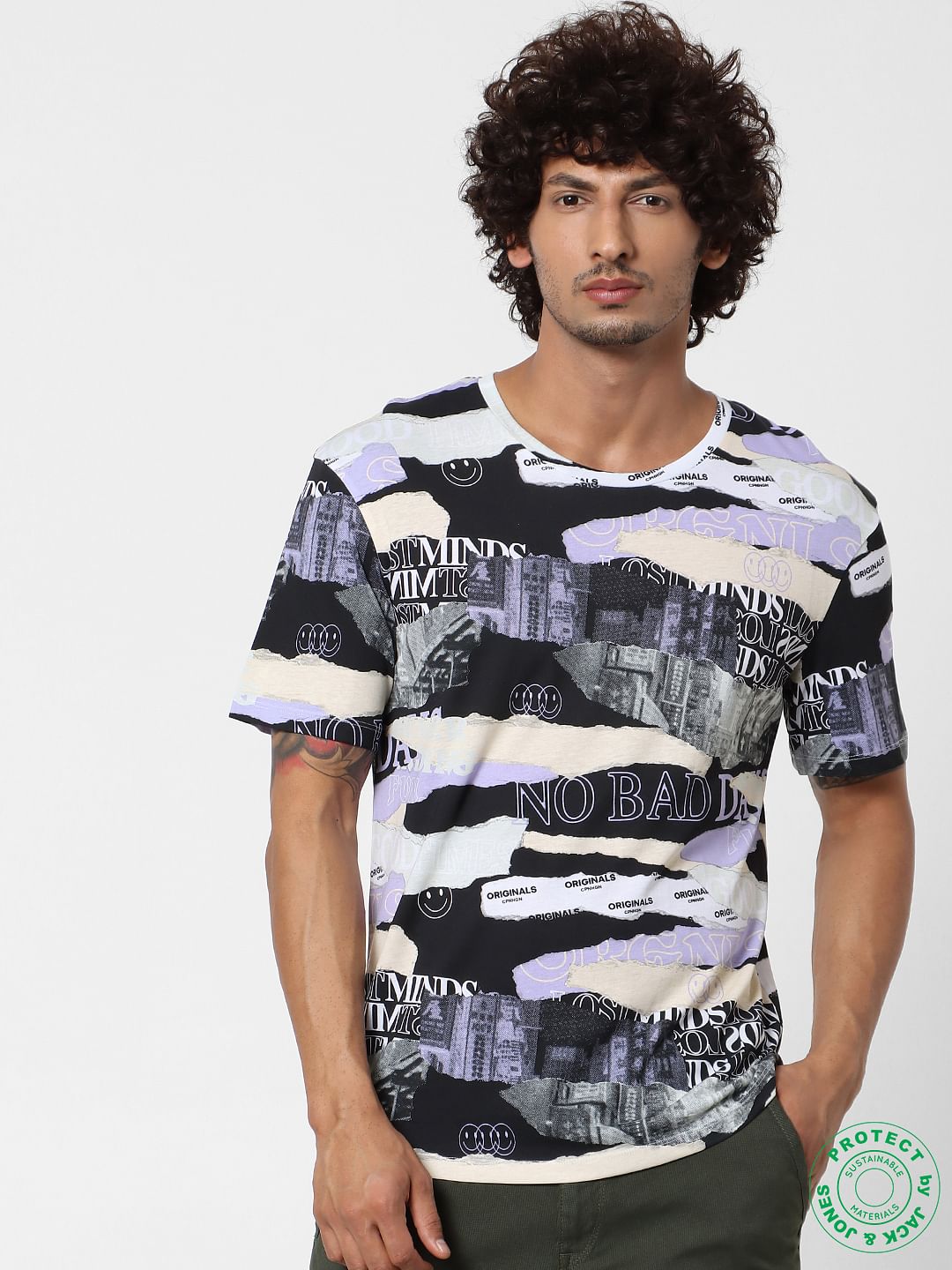 Multi-coloured Abstract Print Crew Neck T-shirt - S