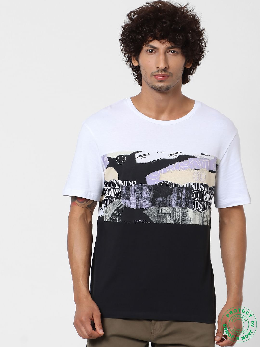 Black & White Colourblocked Crew Neck T-shirt - S