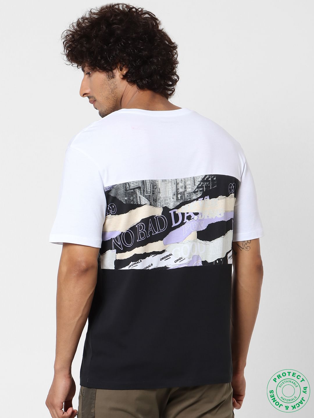 Black & White Colourblocked Crew Neck T-shirt