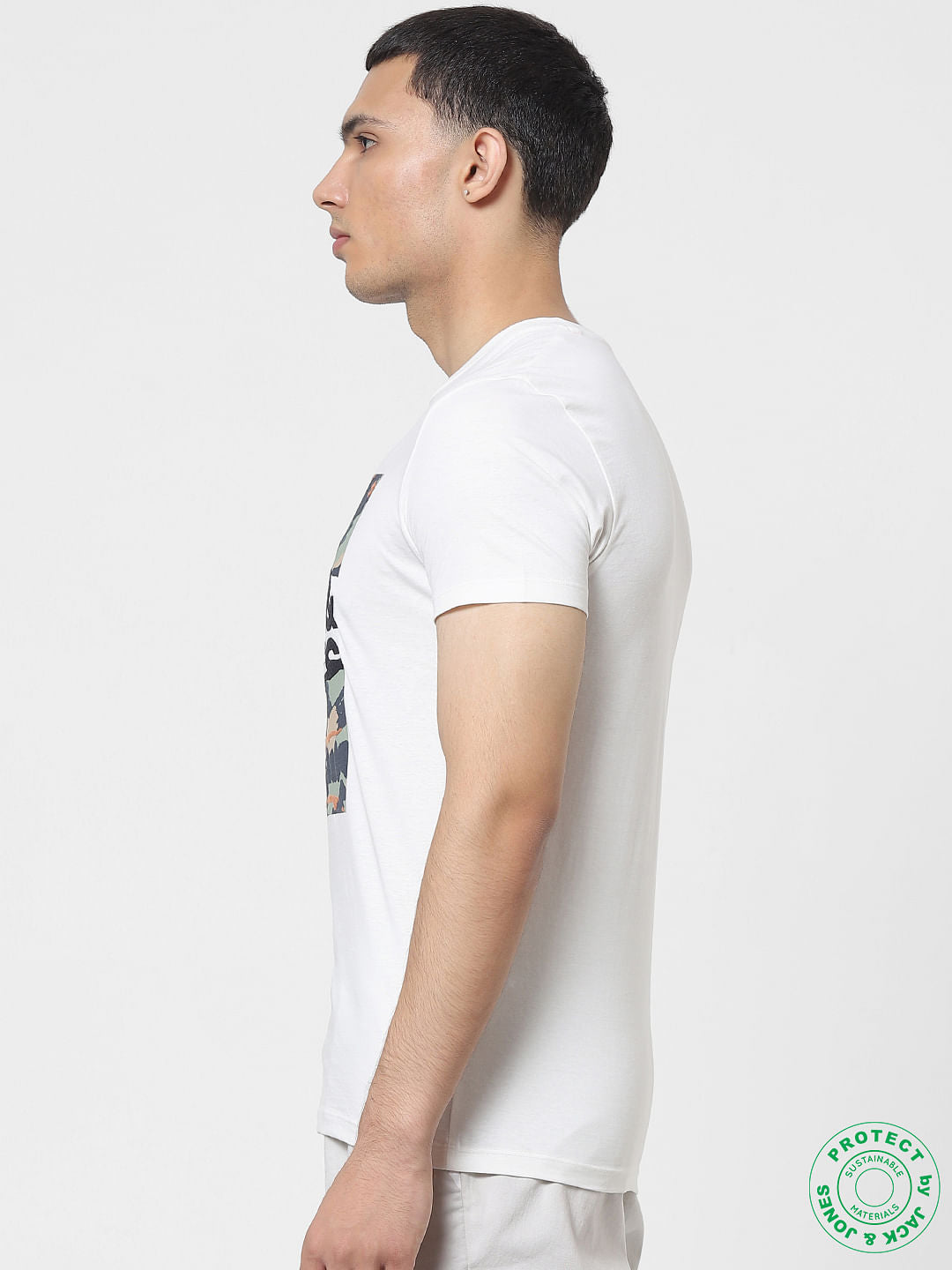 White Logo Print Embroidered Crew Neck T-shirt