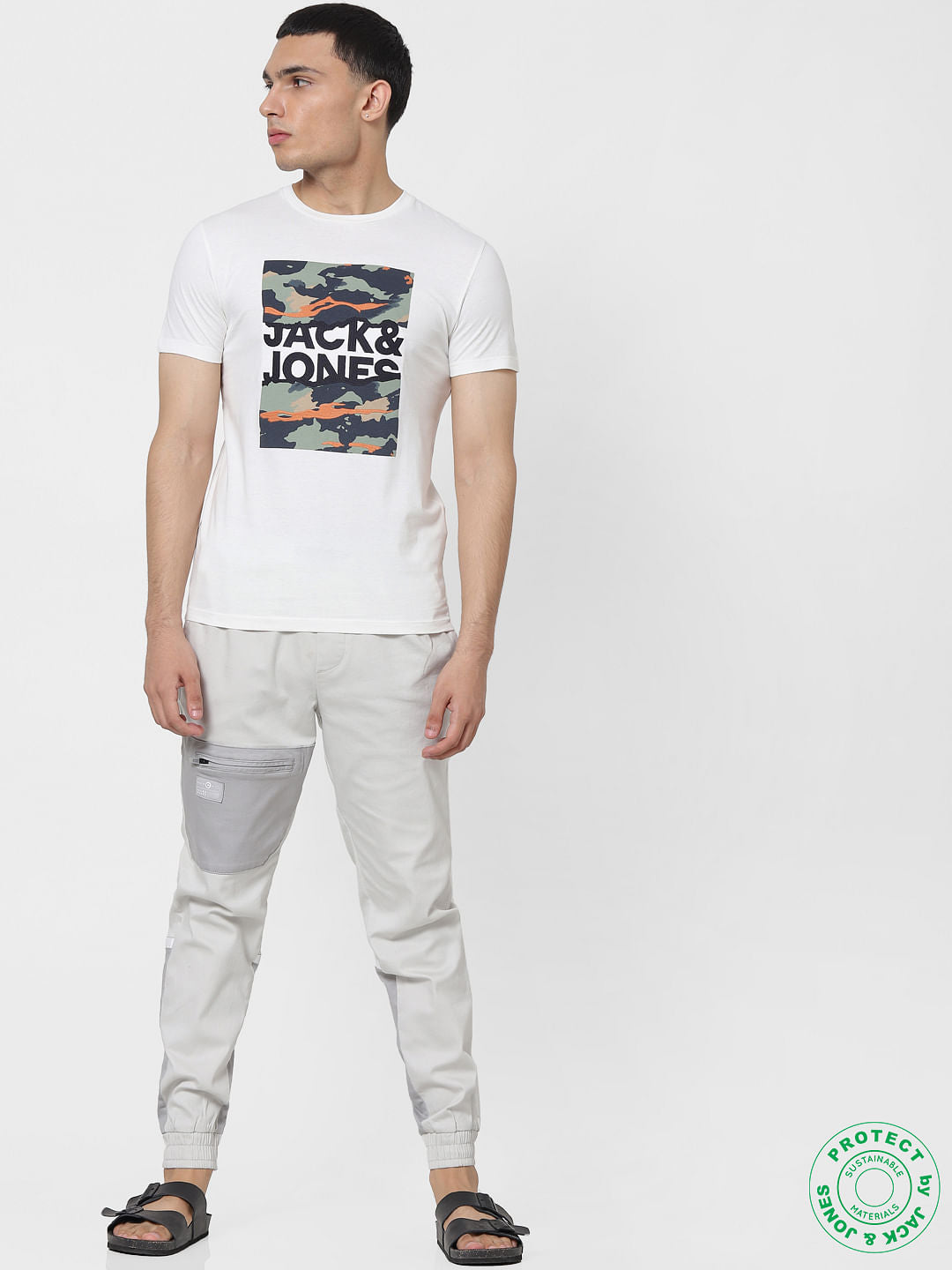 White Logo Print Embroidered Crew Neck T-shirt