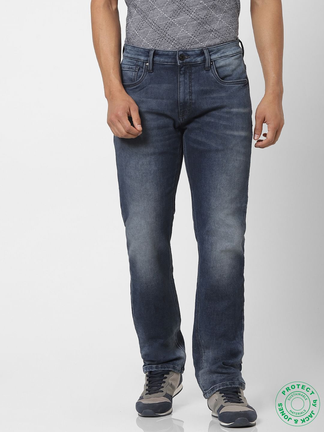 Protect Blue Mid Rise Clark Regular Fit Jeans - 28/30