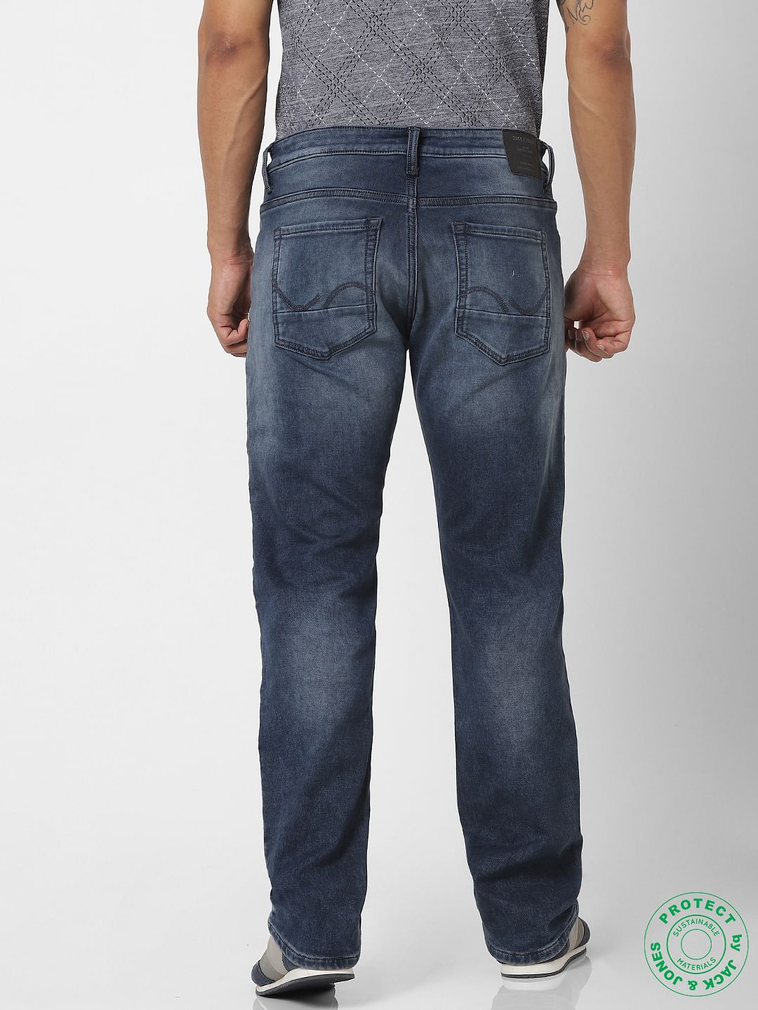 Protect Blue Mid Rise Clark Regular Fit Jeans