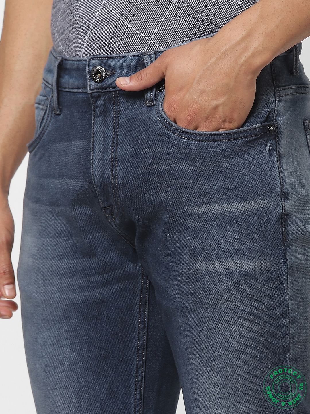 Protect Blue Mid Rise Clark Regular Fit Jeans