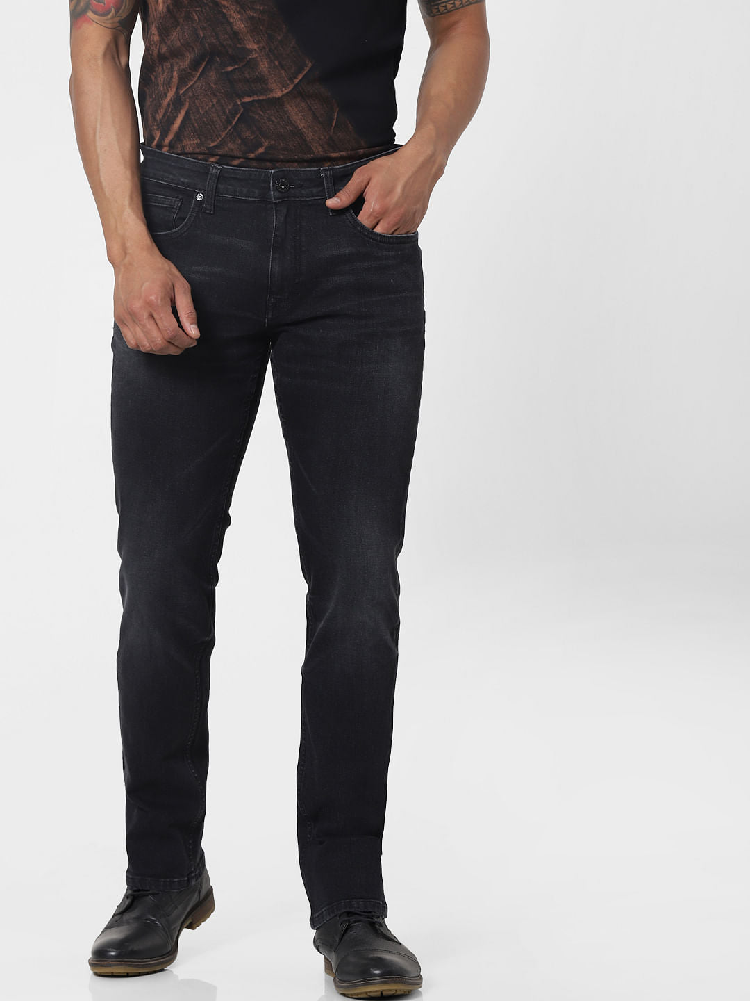 Protect Black Mid Rise Clark Regular Fit Jeans
