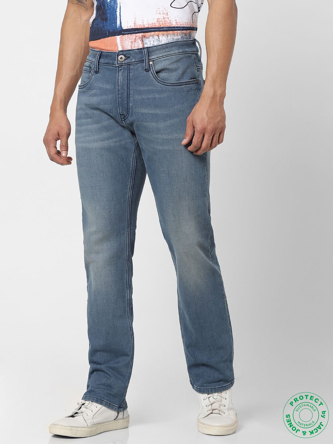 Protect Light Blue Mid Rise Clark Regular Fit Jeans - 28/30