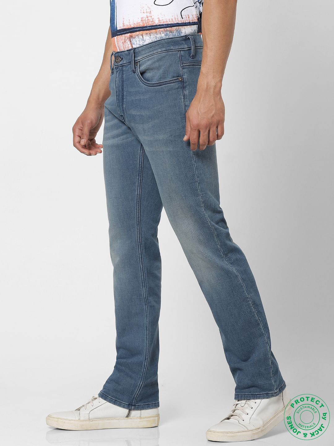 Protect Light Blue Mid Rise Clark Regular Fit Jeans