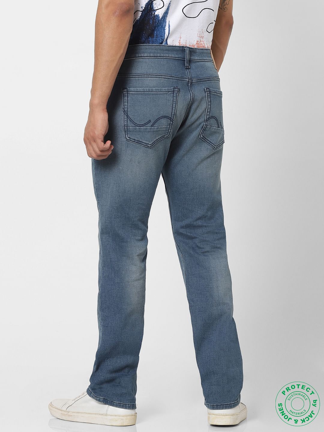 Protect Light Blue Mid Rise Clark Regular Fit Jeans