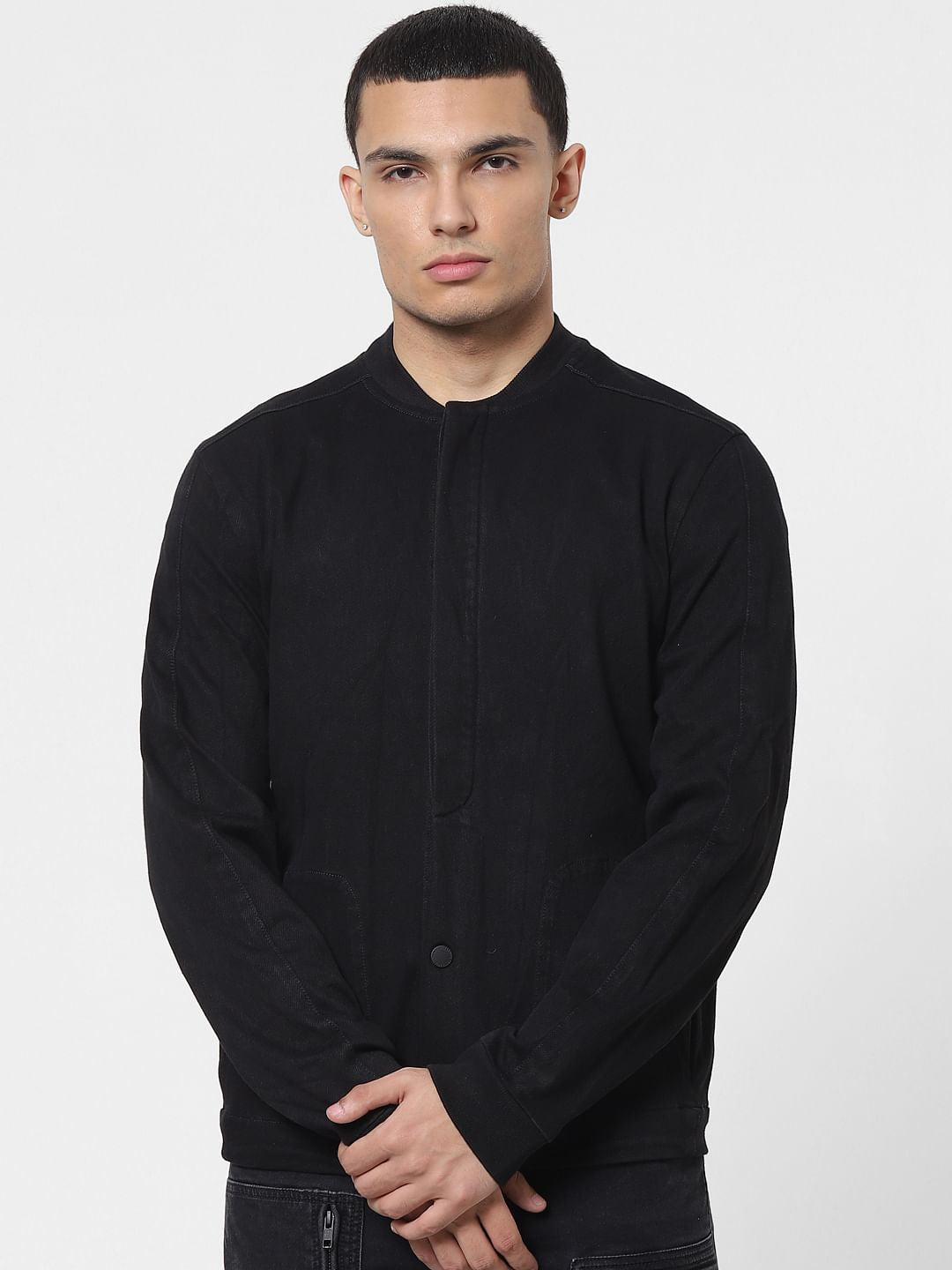 Black Front Open Denim Jacket