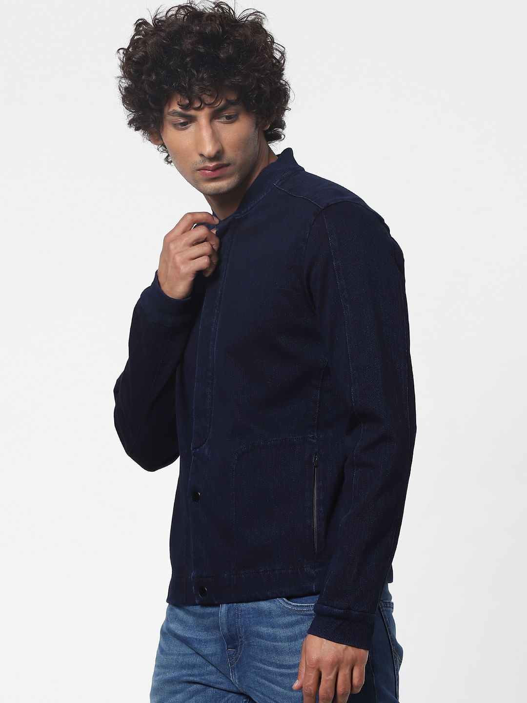 Blue Front Open Denim Jacket